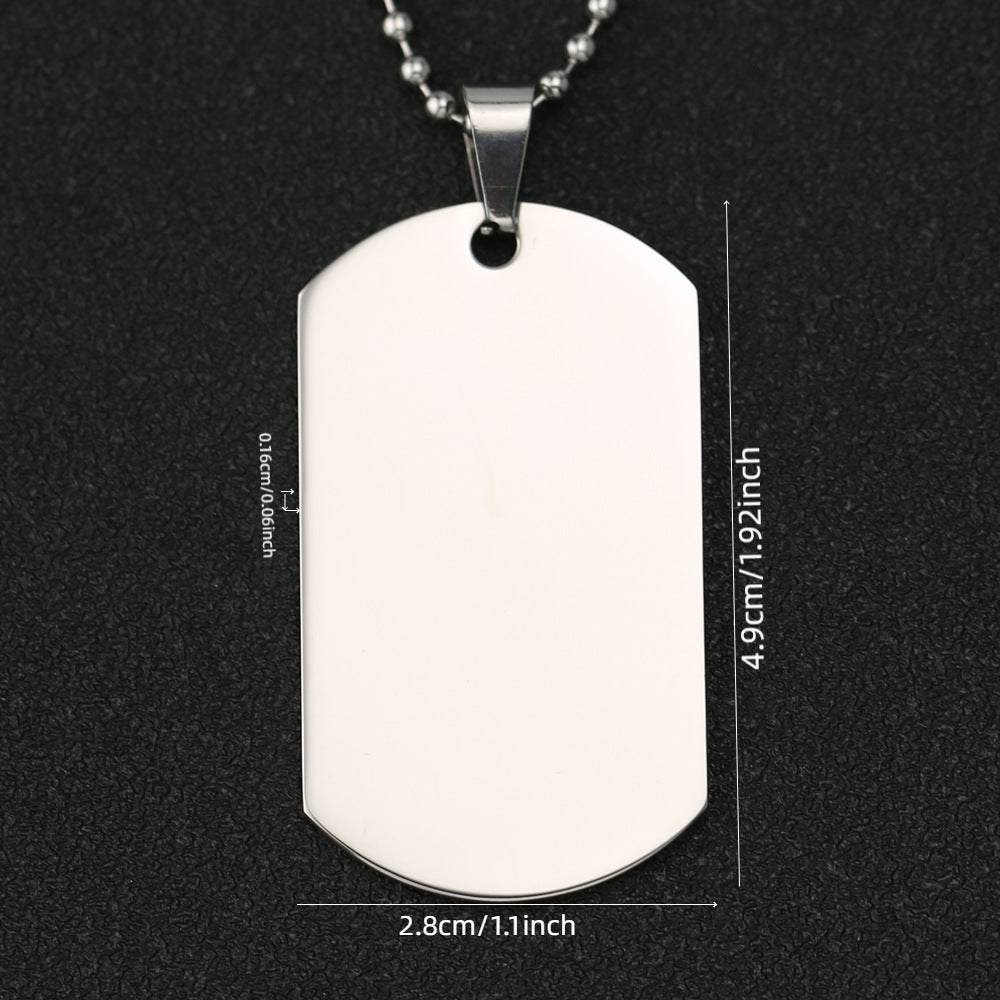 TEMU Personalized All-match Men' Steel Necklace Tag Customized Text Titanium Steel Necklace Square Tag Pendant, Father's Day Gift