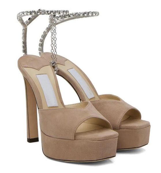 Summer Luxury Designer Satin Sandals Designer Triangular buckle decoration chunky heels womens shoes 13cm high heeled Leather sole Platform