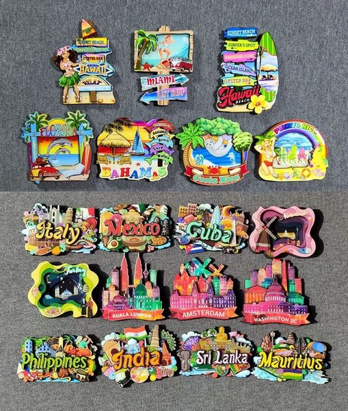 Wooden Refrigerator Magnet Travel Souvenir United States Philippines Cuba Netherlands Malaysia Mauritius Magnetic Fridge Sticker 241121