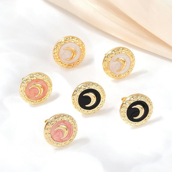 Boucles d'oreilles à tige rondes plates en acier inoxydable 304 émaillé avec lune