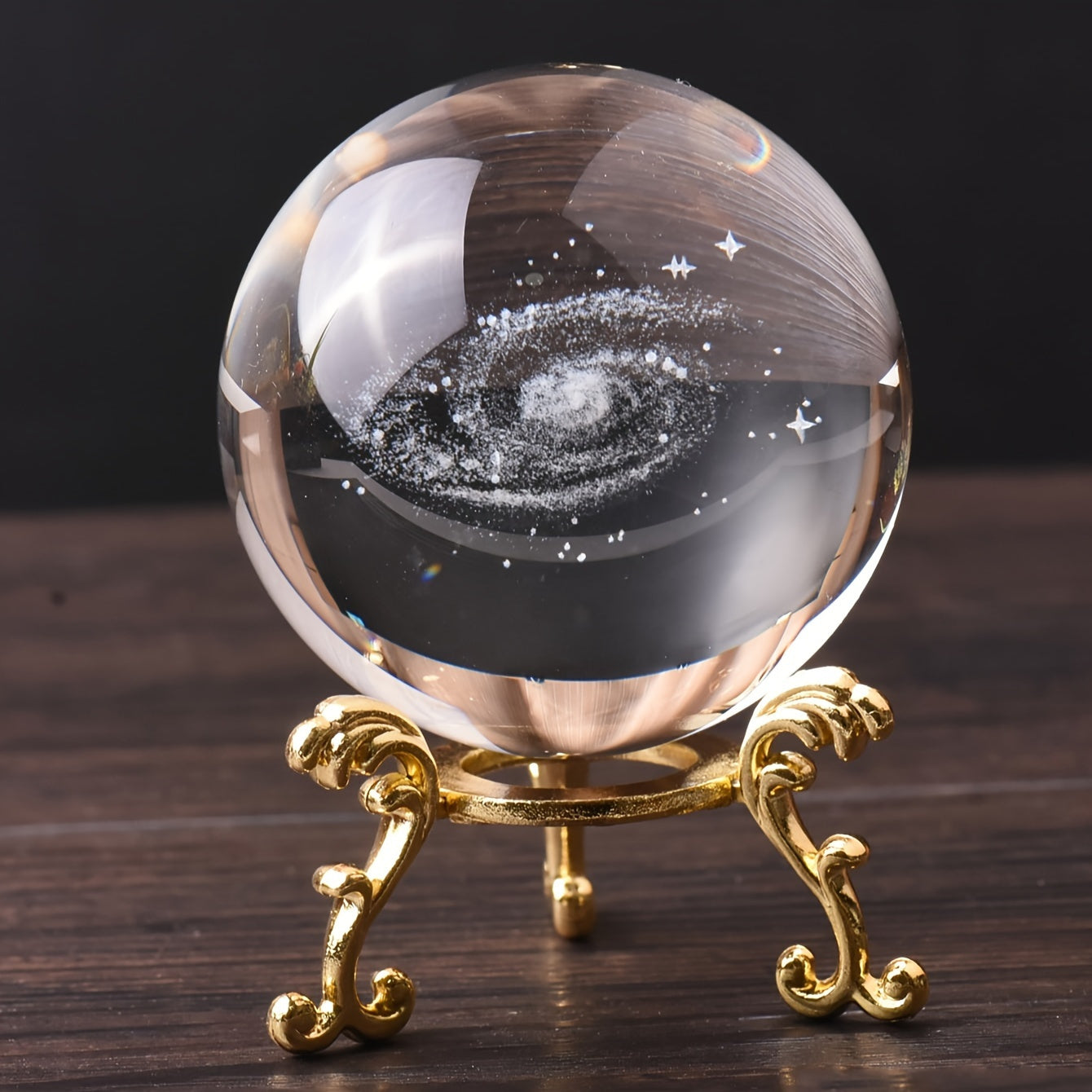 TEMU Handmade Crystal Ball Decor - Starry A Glass Sphere With Golden Stand, Elegant Desktop Ornament For Valentine’s Day, Christmas, Birthday Gifts
