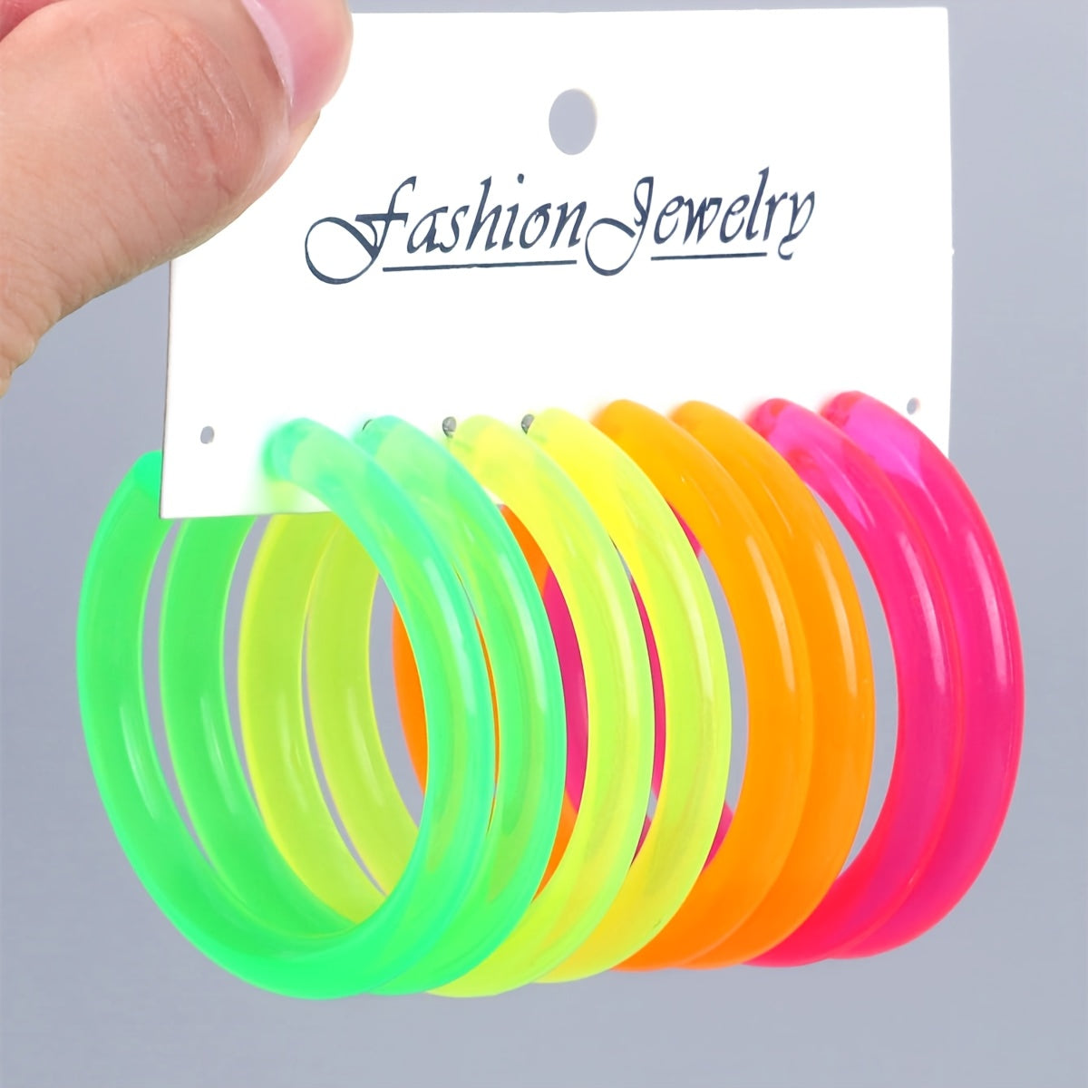 TEMU 4 Pairs Set Of C Shaped Hoop Acrylic Earrings, Vibrant Lightweight Female Ear Ornaments For Parties & Casual Attire.