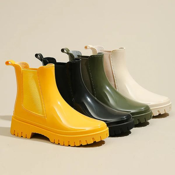 Rain Shoes Women Waterproof Boots Chelsea Chunky Galoshes Garden Work Rubber Boot Female Oil proof Non slip Kitchen Footwear 240607