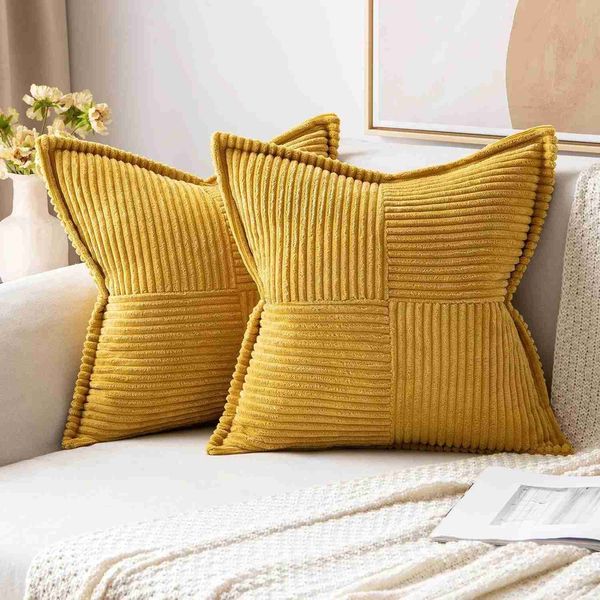 45x45cm Yellow White Geometric Splicing Patchwork Corduroy pillowcase for Home Living Room Sofa Decoration Cushion Cover HomeM240717