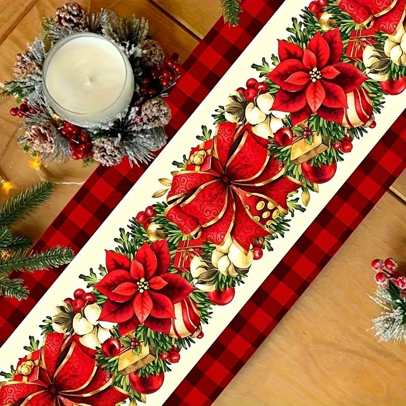 TEMU 1pc, Christmas Floral Theme Table Runner, , 30cm*180cm, Suitable For Holiday Decorations, Dining Table, Coffee Table, Cupboard, Kitchen, Festive