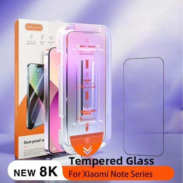 Easy Install Dust Free Tempered Glass Film For Redmi Note 12 Turbo 11 11t 11e 10 9 9s 8 6 Pro Plus 4G 5G Premium Screen Protector Auto-Dust