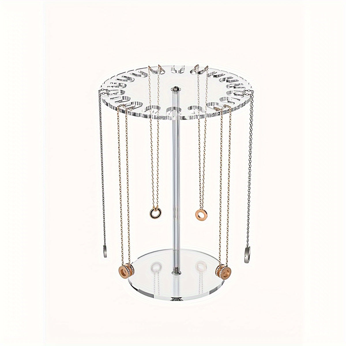 TEMU 1pc Acrylic Necklace Holder - Rotating Jewelry Organizer Stand With Multiple Hooks, Oval Polished Acrylic Desktop Storage For S Room, -free