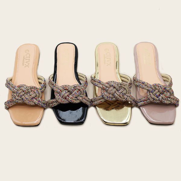 Suriname women&#039;s outdoor summer woven rhinestone light luxury fashionable flat beach shoes Slippers