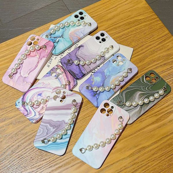 Colorful Marble Pearl Chain iPhone 15 Promax Phone Case Apple 16 Full Pack XS Suitable for 7-8p