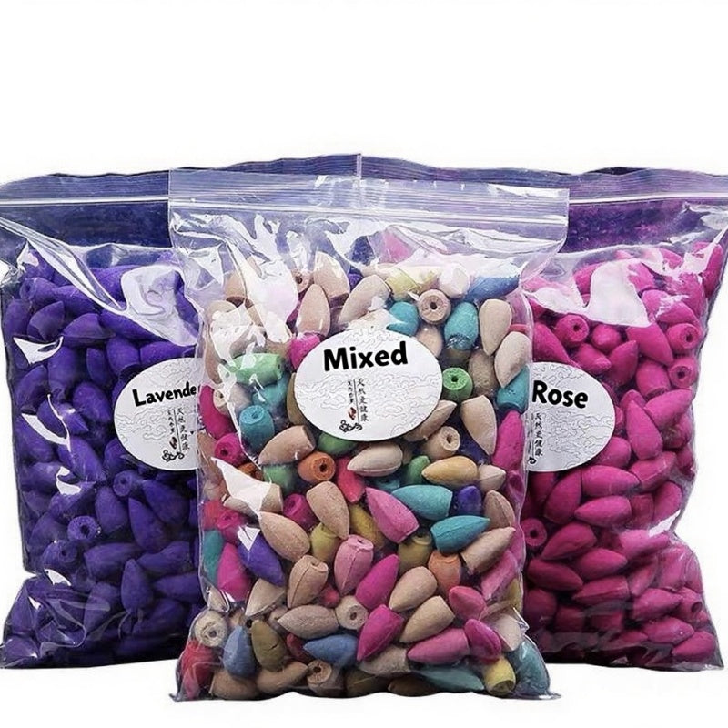 TEMU 120pcs Natural Backflow Incense Cones - Plant-based Herbal Smoke, Assorted Aromas (lavender, Rose, Sandalwood, Frankincense) For Meditation,