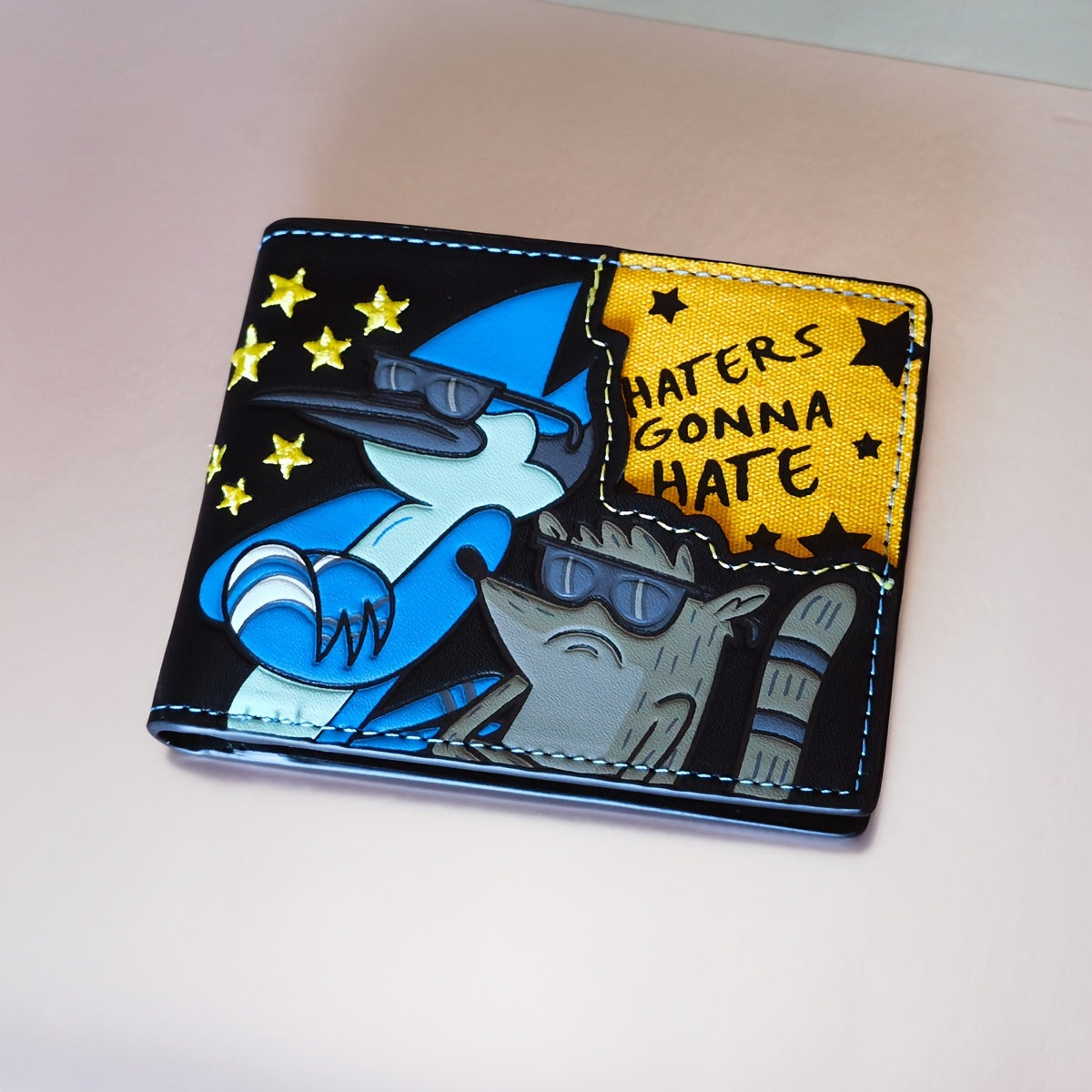 TEMU Inweiai High-quality 3d Embossed Cartoon Wallet - Stylish Black Leather Card Holder With Character Design, Cute " Gonna Hate" Embroidery For -