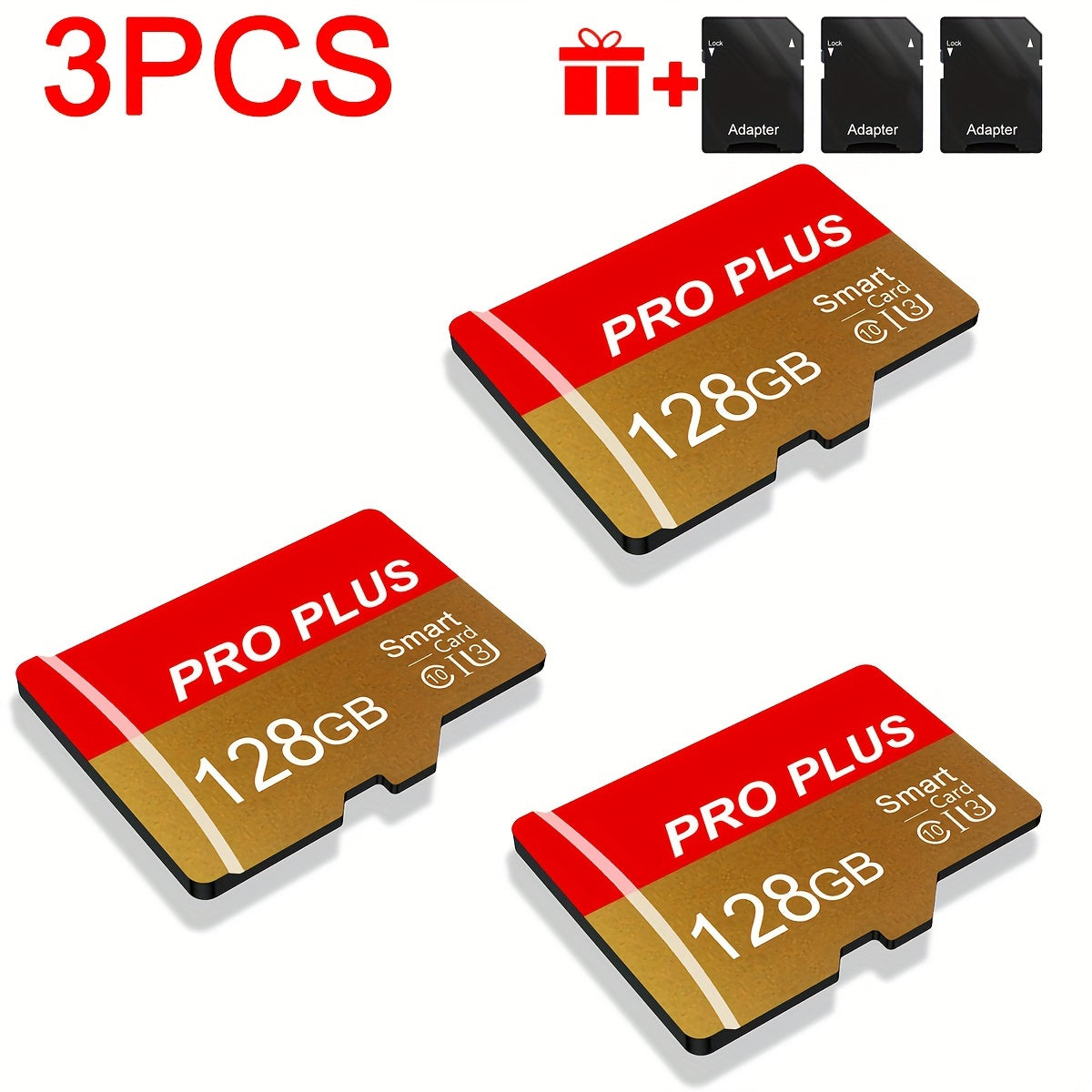 TEMU 3pcs Memory Card 128gb 64gb 32gb With Adapter, High Card, U3 C10 A1 Memory Tf Card For Tablet-camera-mobile Phone-camera-car Audio-game Console,