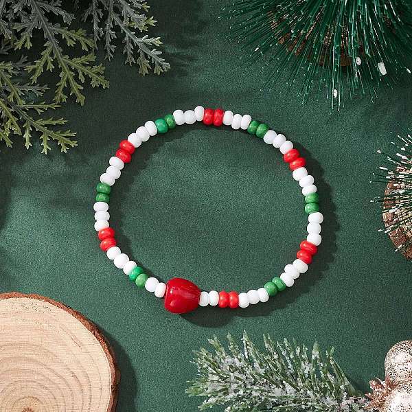 Weihnachts-Stretcharmbänder aus Glasperlen und handgefertigten Bunte Malerei-Perlen für Damen