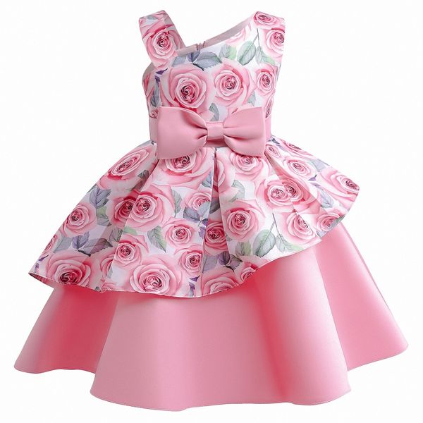 Girls Dresses Children Princess Rose Blossom Dress Flower Printed Skirts Performance Skirt Toddler Youth One-piece Dress size 100-150cm p0bu