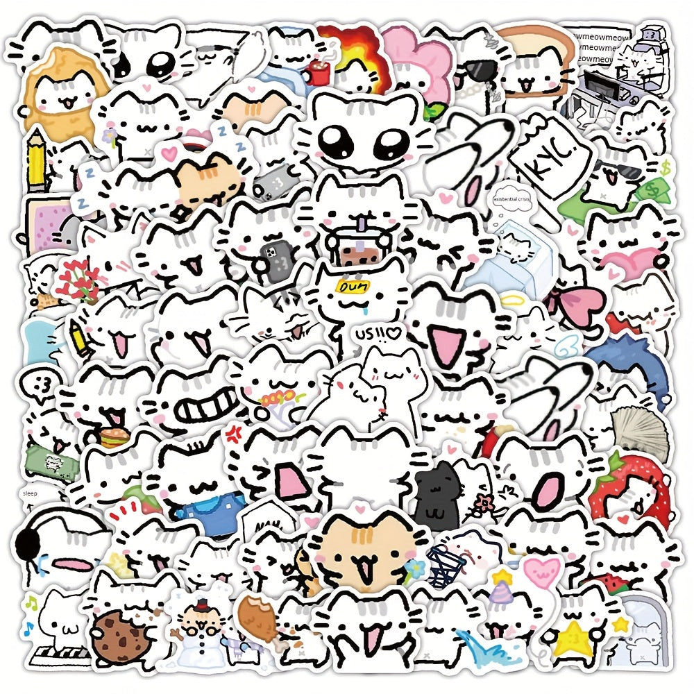 TEMU 72 Cute Cartoon Cat Leather Stickers- Waterproof, Durable Pvc Stickers, Suitable For Water Bottles, Laptops, Phones, Scooters, Guitars,
