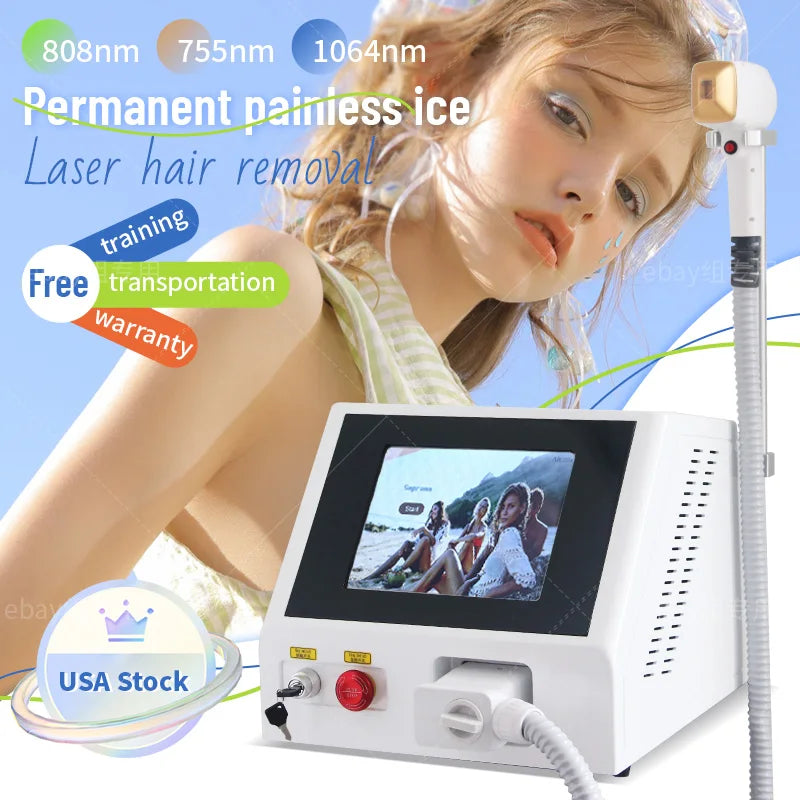 Powerful White Laser Diode Hair Removal Device Professional Alexandrite 808nm Lazer Epilator 3 wavelengths 808nm 755nm 1064nm Ice cooling CE