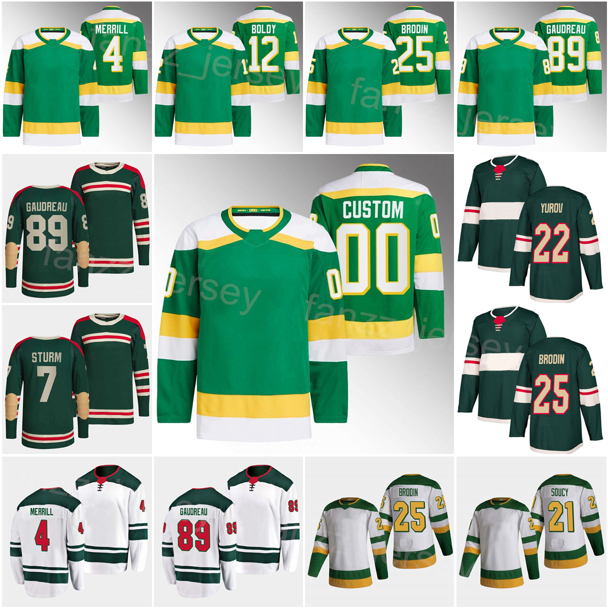 2023 Reverse Retro Hockey 12 Matt Boldy Jersey 47 Alex Goligoski 89 Frederick Gaudreau 25 Jonas Brodin 4 Jon Merrill 21 Brandon Duhaime 28 Liam Ohgr