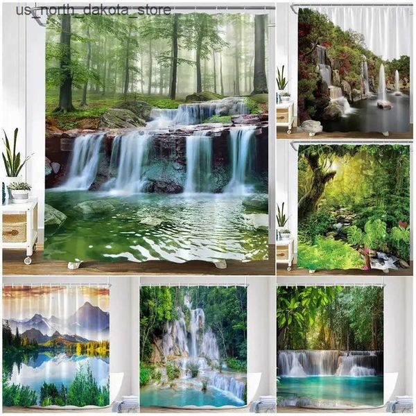 Shower Curtains Scenic forest waterfall shower curtains tropical jungle plants lakes natural landscapes wall mounted bathroom decorations cu