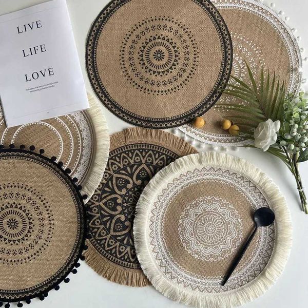 1Pcs Retro Cotton Linen Cup Coaster Decorative Mats Vase Mats Hand-Woven Carpet Pattern Cup Jute Placemats Kitchen AccessoriesT250117