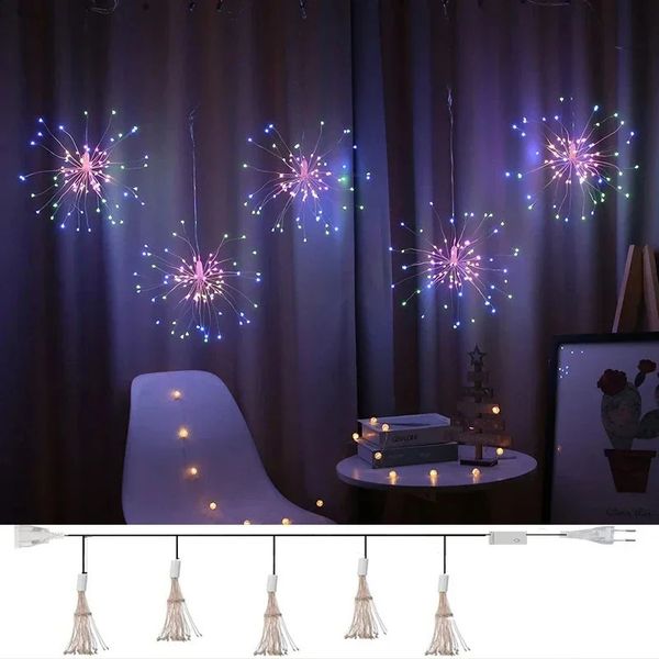 Christmas Decoration Fireworks LED Fairy String Lights 450LEDs Garland Curtain For Navidad Xmas 2025 Year Holiday Decor 240903