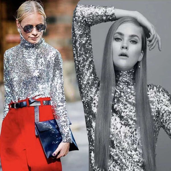 Favourite 2024 New Women&#039;s Underlay High Collar Versatile Style Sequin Long sleeved Top Jul 23