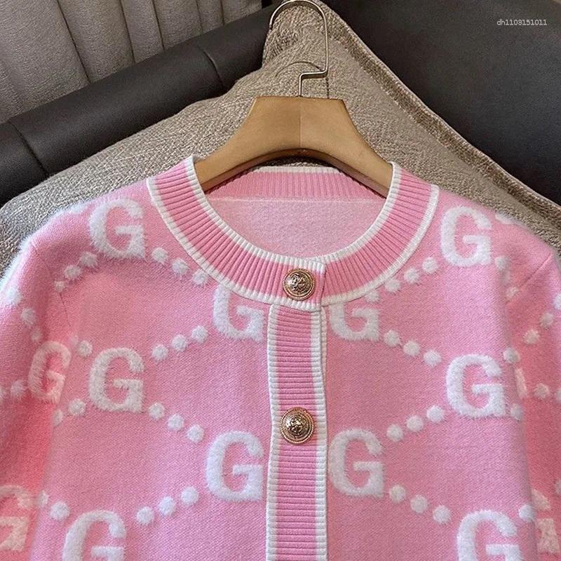 Casual Dresses Autumn Winter Sweet Buttons O-neck Sweater Femme Fashion Letter Patchwork Knitting Cardigan Fashionable Coat Top Tee Women&#039;s