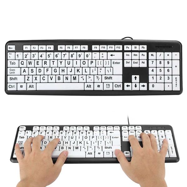 Black Low Vision Keyboard USB Wired Old People Keyboard with White Large Print Keys Old People Keyboard Large Print KeyboardXJ241225