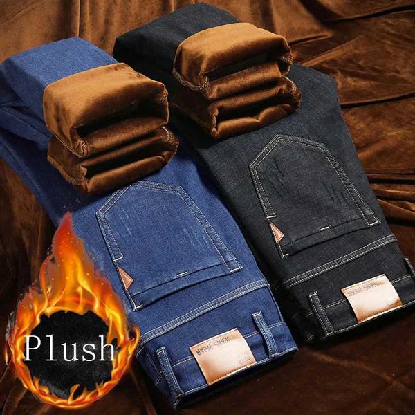 Jeans masculinos 2024 Novos homens Warm Winter Fashion Comfort Calça casual Business Business Fce Foseu Business Troushers Clothing masculin