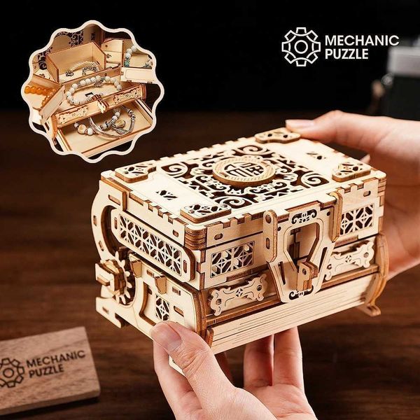 Cute 3D wooden puzzle DIY antique jewelry box craft kit model education puzzle toy decoration womens birthday gift W241109