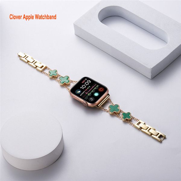 Bling Four-leaf Clover Charms Bands straps Compatible with Apple Watch 45mm 41mm Band 38mm 40mm 42mm 44mm Adjust Women Wristband Straps for