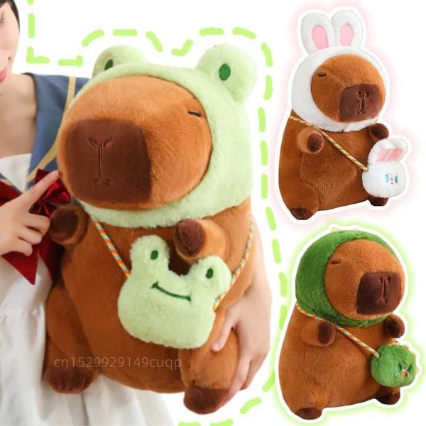 Plush Dolls Creative Kawaii Transform Capybara Plush Doll Frog Rabbit Dinosaur Dog Animal Transform Squeaky Backpack Girl Gift J241214