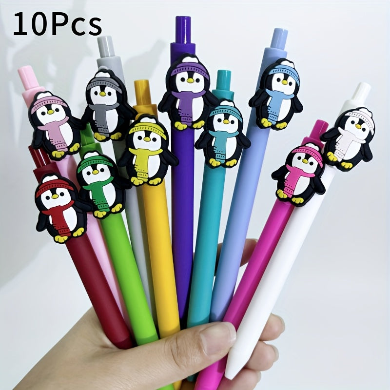 TEMU 10pcs-5pcs Penguin Themed Sticker Pens, Creative Ballpoint Pens, Student Supplies, Plastic Medium Point Neutral Pens