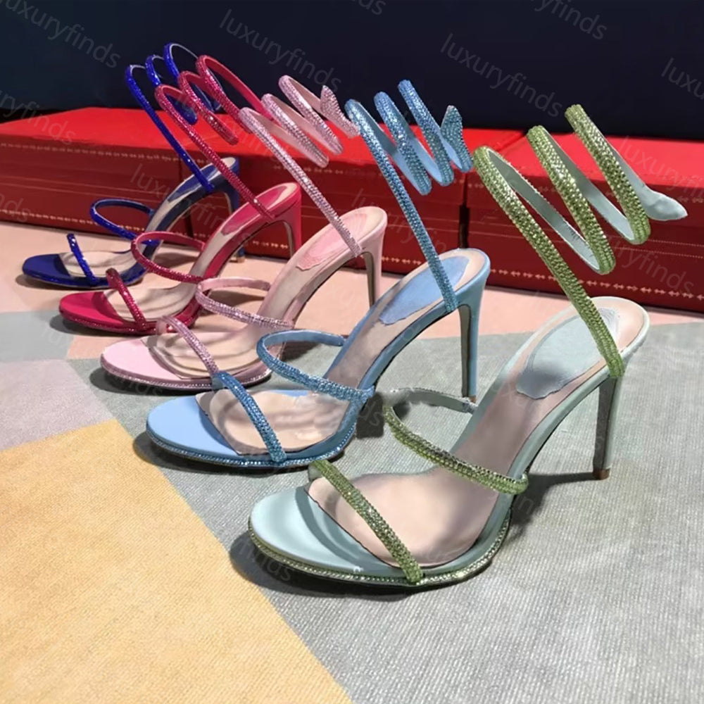 mirror quality embellished leather sandals 75mm 95mm Women High Heel Sandals Snake Strass Stiletto Sandals luxury women designer Sandals With box Ev
