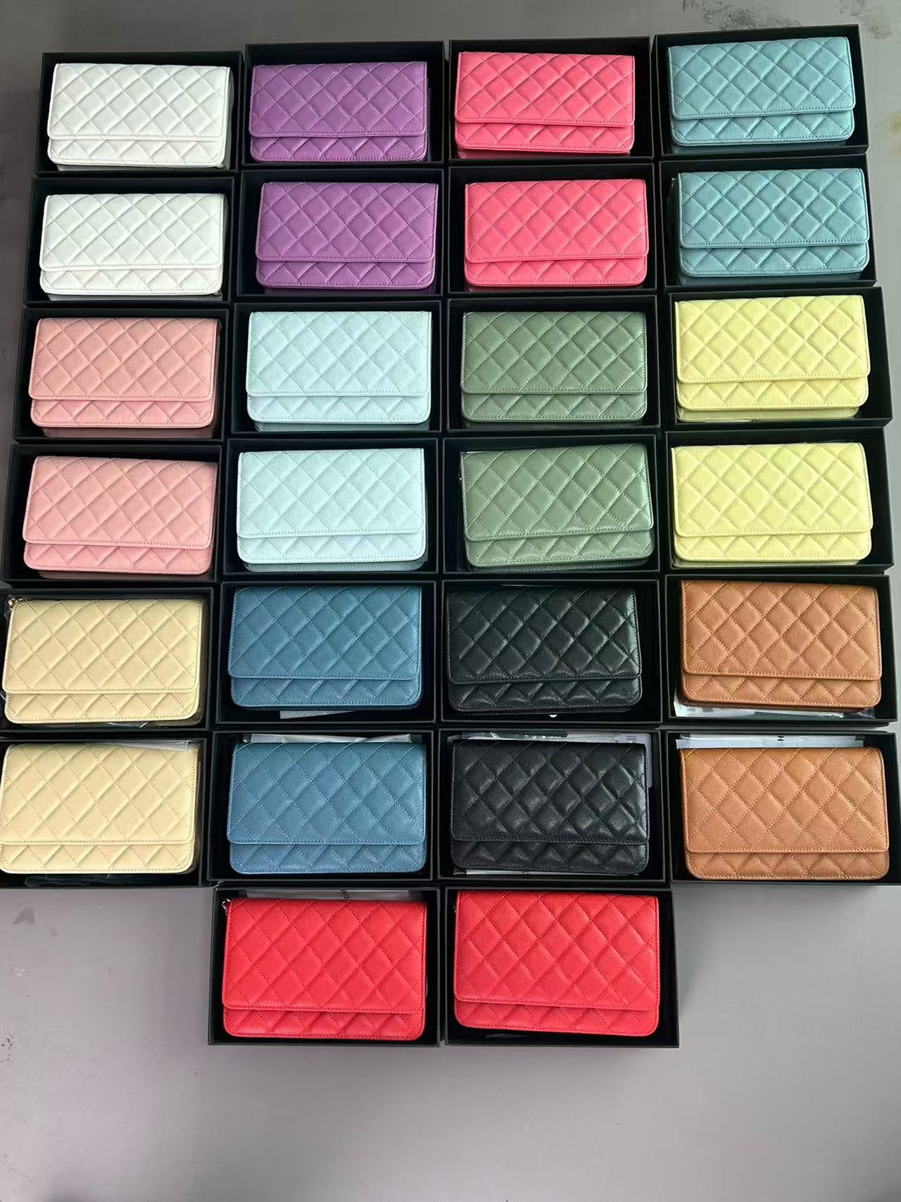 12A magnetic hasp metal zip handles chip authentication mini woc shoulder bags women plaid handbag caviar sheepskin gold silver leather cross body t