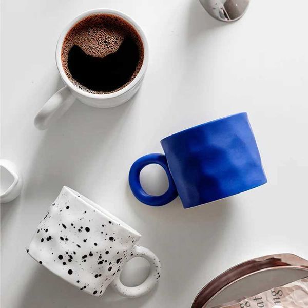 450ml Klein Blue Ceramic Coffee Cup Breakfast Oat Cup Creative Ins Design Handmade Cup Ring Handle Ceramic Cup Milk Cup CL240905