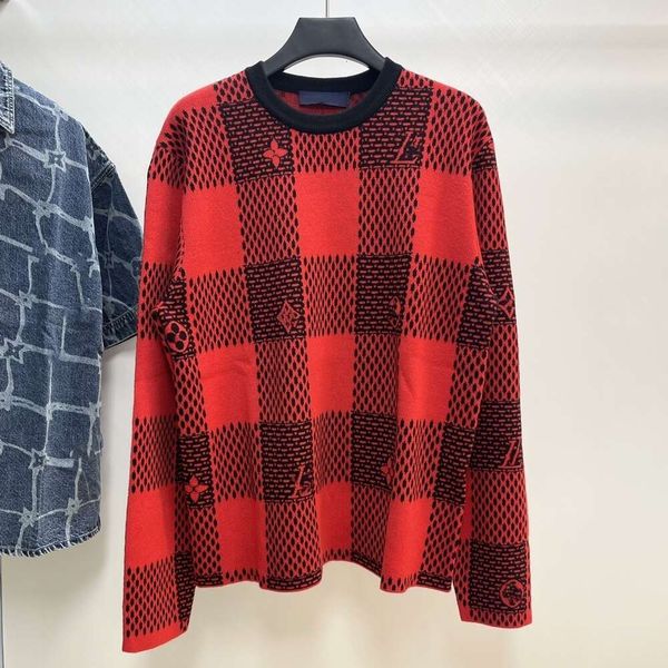 Men&#039;s plus size sweater hoodie jacquard knitting machine e custom large detail round neck cotton jacquard knitting Damier inlaid knitti