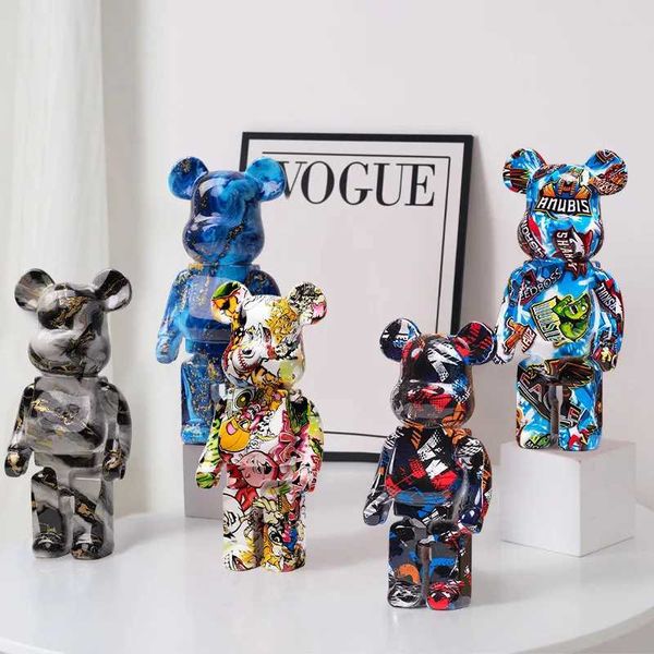 Decorative Objects Figurines colorful graffiti bear bricks figures bear bricks statues violent bears resin decorations desk accessories T240