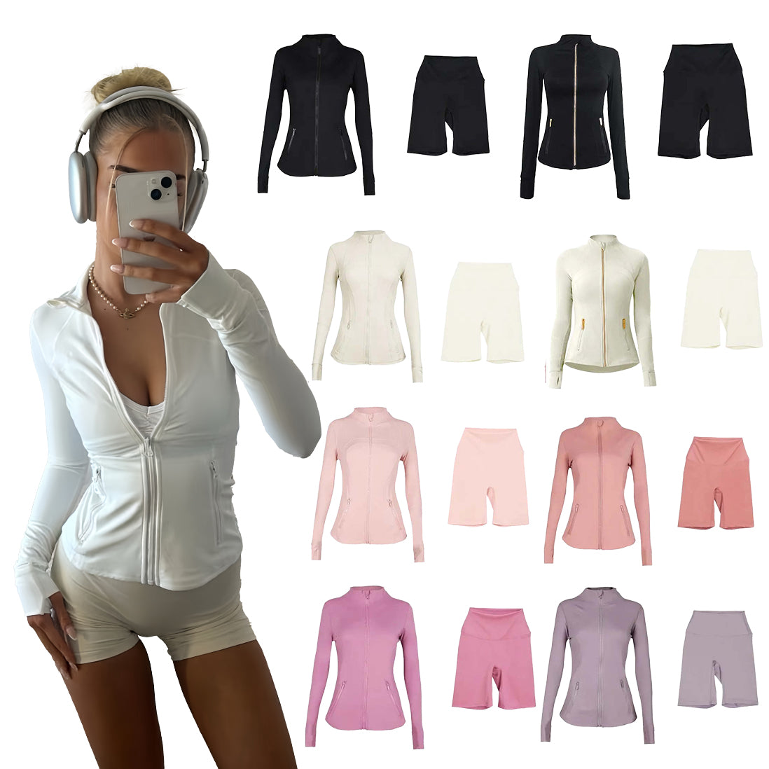 2025 10A Gym sets Jackets and shorts Yoga Jackets Workout Elastic Waist leggings Fitness quick dry fitness Activewear Sweatshirt Zip sets jackets