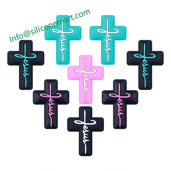 designer Cross Shape Multicolors silicon loose beads for jewelry making wholesale bulk silicone focal beads for pens bracelet diy craft gift