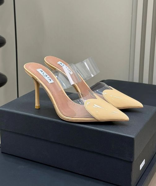 Summer Luxury Le Coeur Women Sandals Shoes Heart Pointed Toe Mules Lady Patent Leather Party Wedding Dress High Heels