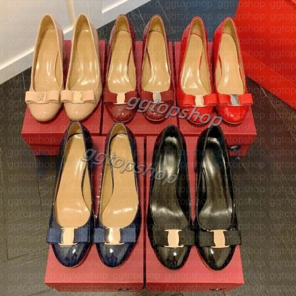 Dress shoes Designer Ballet Flats Chunky heel Party Mules Wedding Bowtie sandals outdoor Genuine Leather Round Toes Casual shoes Women flat walk Dan