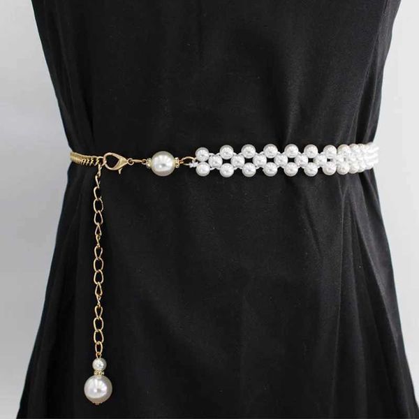 Elegant Pearl Women Waist Chains Fashion Adjustable Thin Belt Slimming Body Waistband Ladies Coat Dress Decorative Girdles Strap W241218