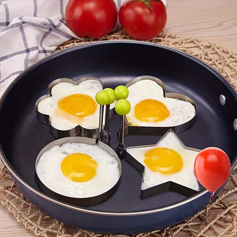 TEMU 4pcs Egg Mold Set, Heart, Star, Flower, Round, Metal, Suitable For , Breakfast Preparation, And Comes With A Balloon As A Gift For Kitchen Tools