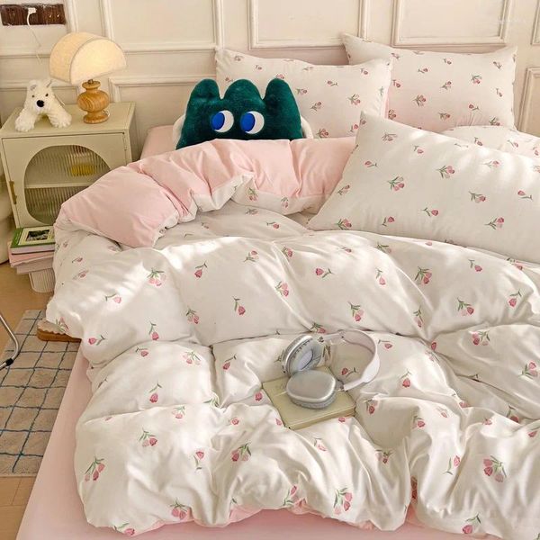 Bedding Sets 3-piece Cartoon Heart-shaped Plant ral Print Set A Duvet Cover And Pair Of Pillowcases (no Padding) Suitable For Bedroom