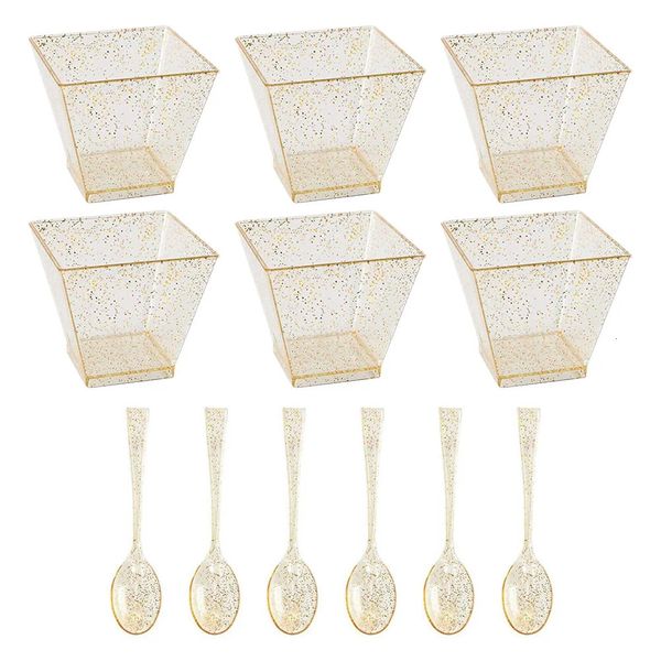 Disposable Take Out Containers Cups Dessert Mini Pudding Bowls Disposable Cup Square Clear Cream Ice Parfait Appetizer Yogurt Lids Party Sho