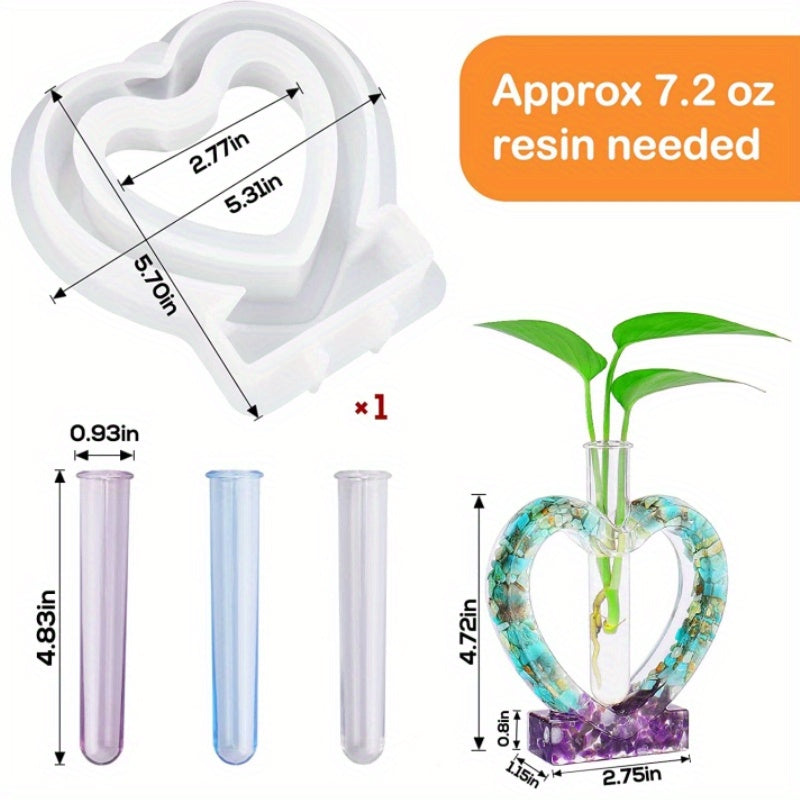 TEMU Vase Plant Propagation Station Heart Shaped Epoxy Resin Molds Silicone Mold With Test Tubes For Hydroponic Flower Holder For Home Decoration