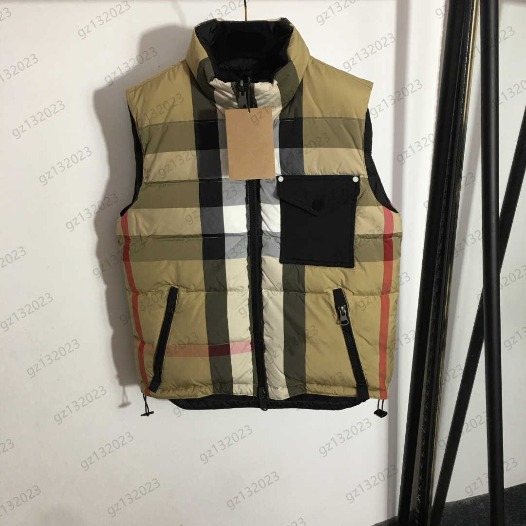 Puffer Coat Womens Down Parkas Classic Plaid Zipper Pocket Sleeveless Vest Winter Coats Reversible Solid Color Lining Standing Collar Joker Jacket W