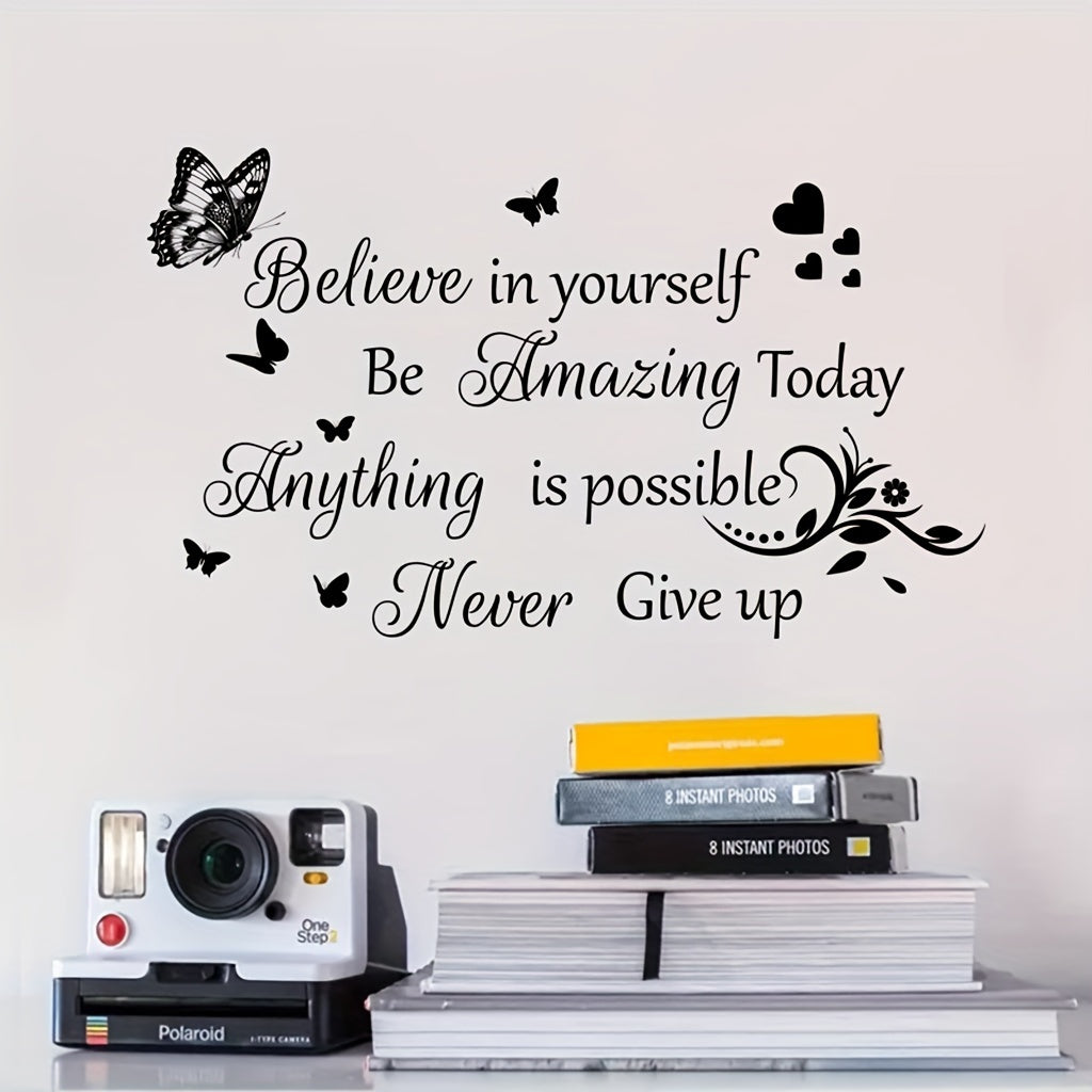 TEMU Believe In Yourself & Never Give Up" Inspirational Vinyl Wall Decal - Motivational Sticker For Living Room, Bedroom, Dining Area - , No Power