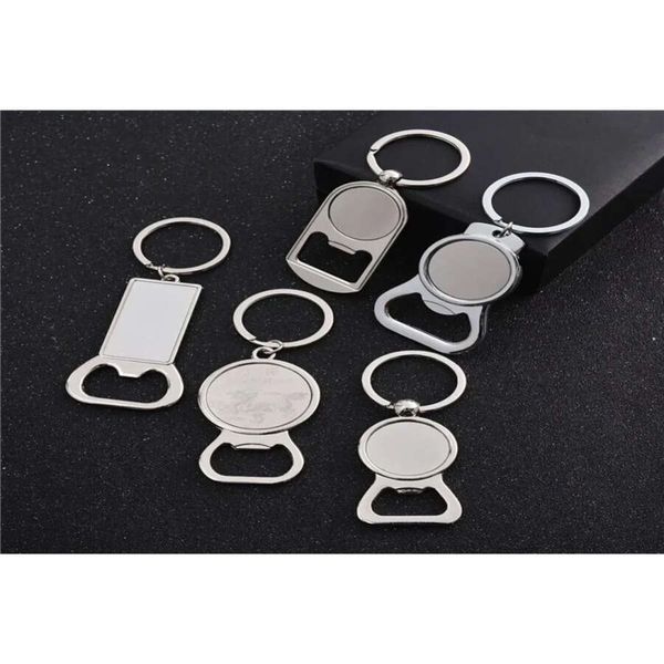 PARTY Favor Sublimation Blank Beer Bottle Opener Keychain Metal Heat Transfer Corkscrew Key Ring Household Kitchen Tool