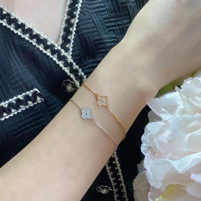 Lovely flower 9mm mini size pendant Necklaces bracelet18K Gold cross chain mini clover 4 Leaf Flowers choker shining diamond crystal necklace Jewelr